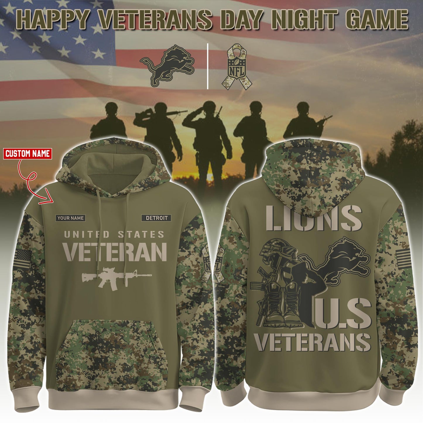 Detroit Lions - Veteran Day 2025 Hoodie Limited Edions