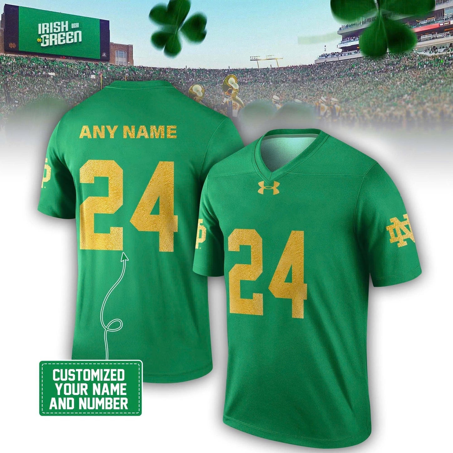 Limited Edition Notre Dame IRISH WEAR GREEN Custom Name And Number Football Jersey