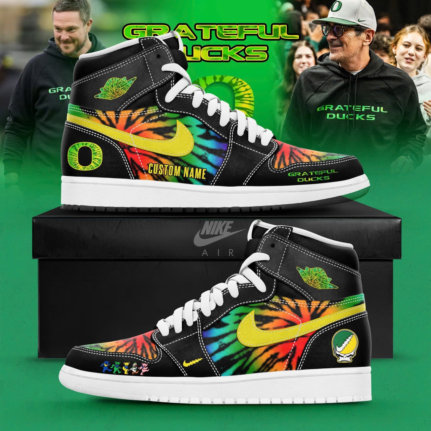 Oregon Ducks x Grateful Dead Limited Editions AJ1 Sneakers